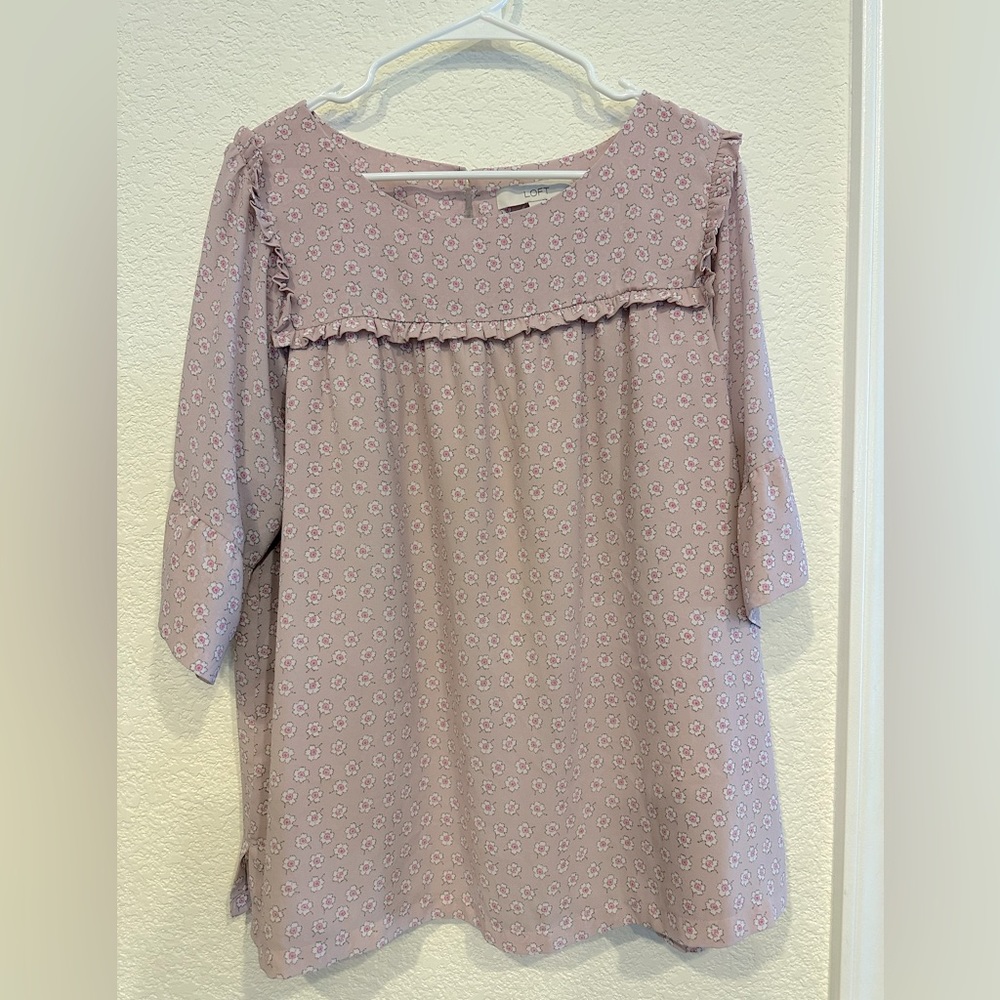 Loft XL Ruffle Yoke Bell Cuff Top